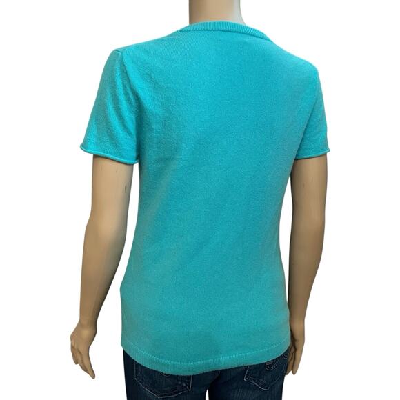 J Crew Cashmere Short Sleeve Sweater Medium Turquoise Minimalist Classic Preppy - Picture 4 of 12